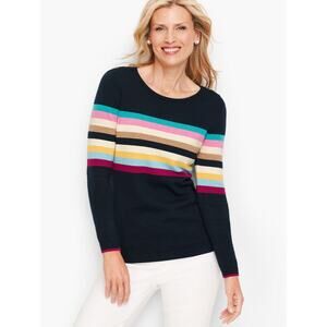 Talbots Women's Multicolor Stripe Crewneck Sweater Medium Petite Long Sleeve